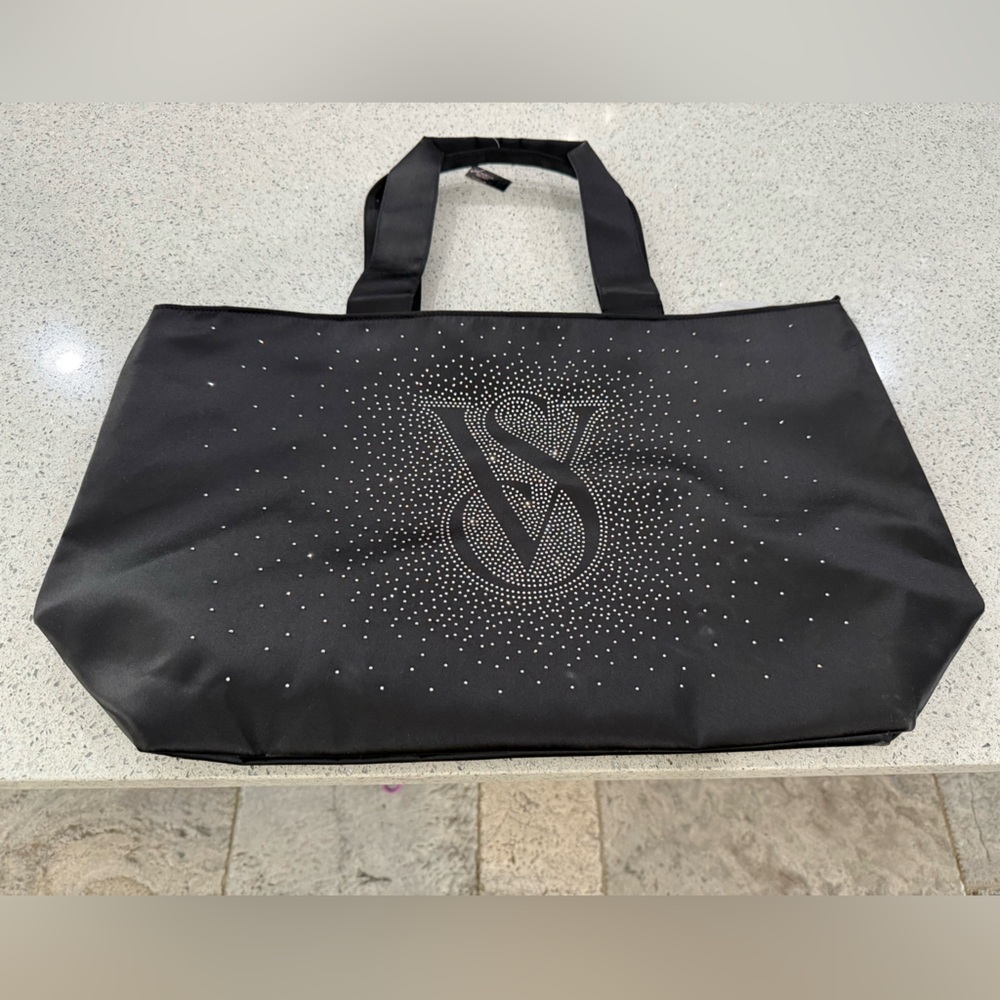 NWOT VS Elegant Black Tote Bag with Rhinestone Design